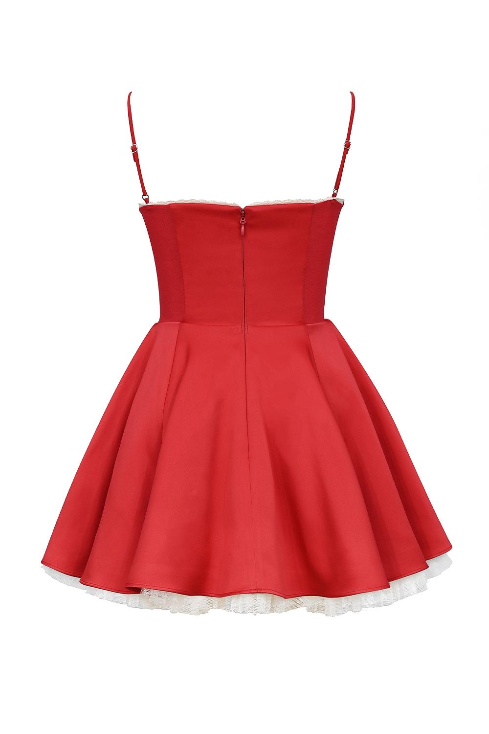 Minimoiselle  holly red satin tulle mini dress Product Image
