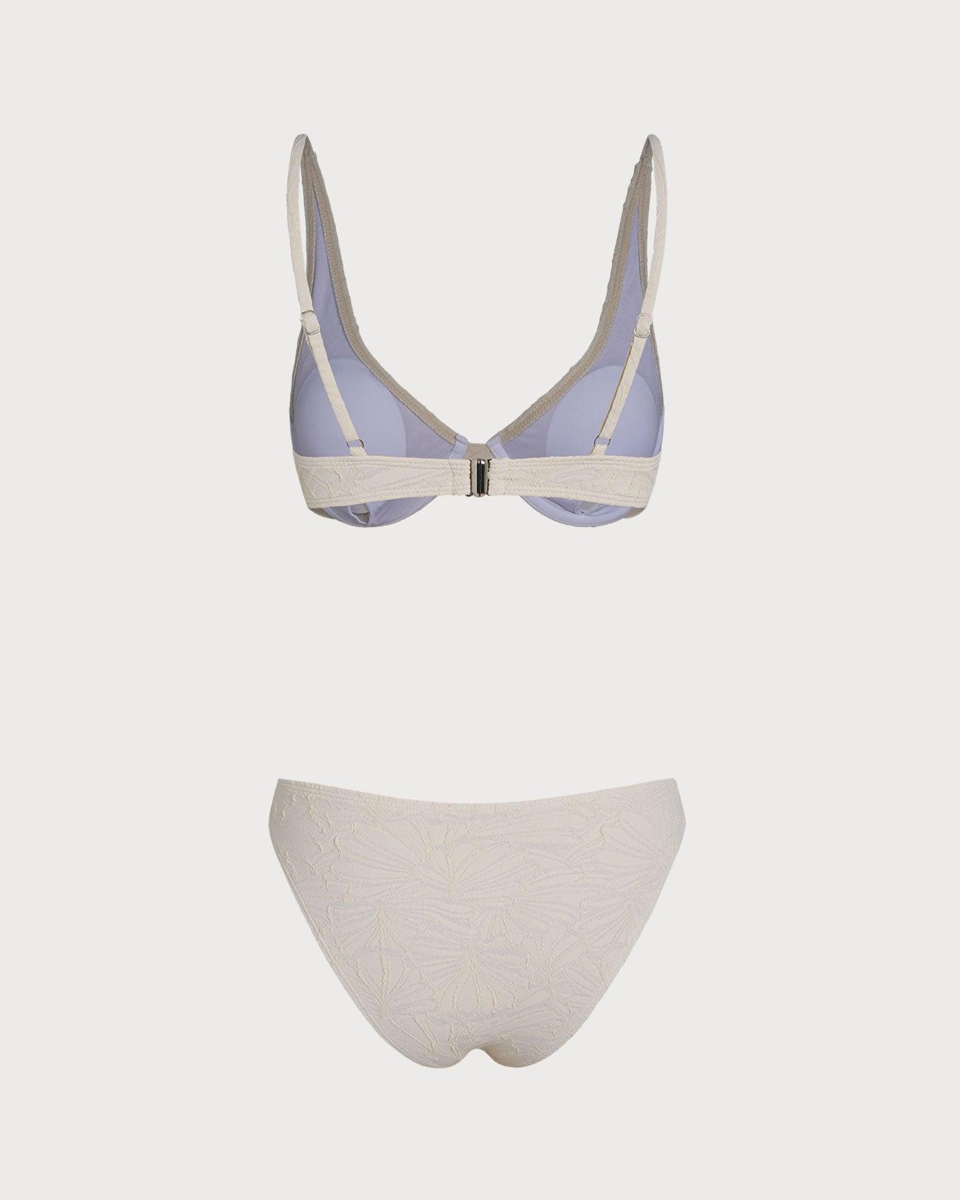 Beige Jacquard Underwire Bikini Set Product Image