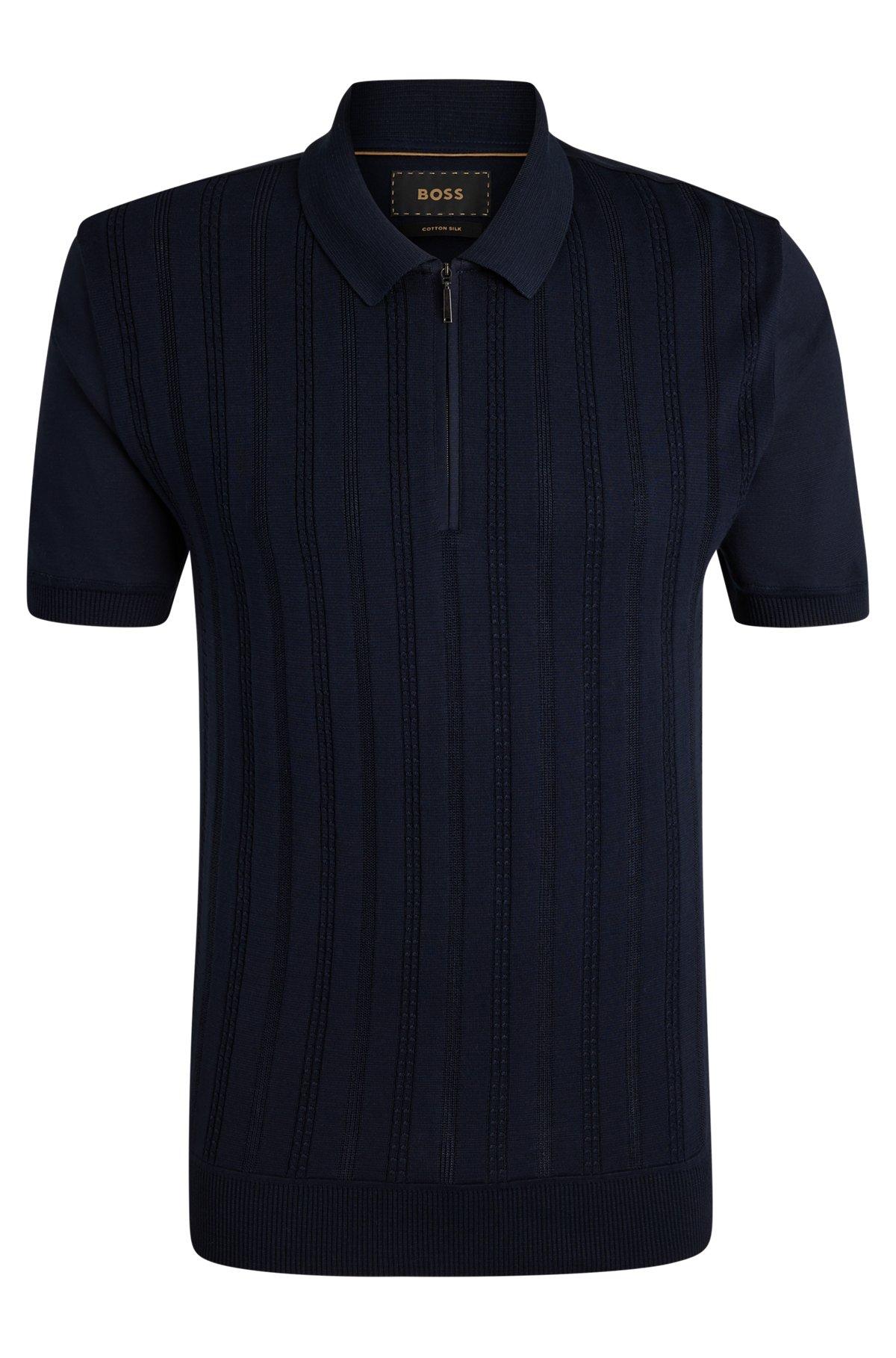 Cotton-silk knit polo with cabled front Product Image