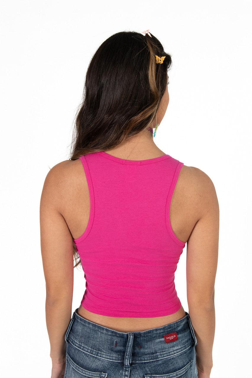 Fuchsia Sleeveless Notch Neck Shirt Product Image