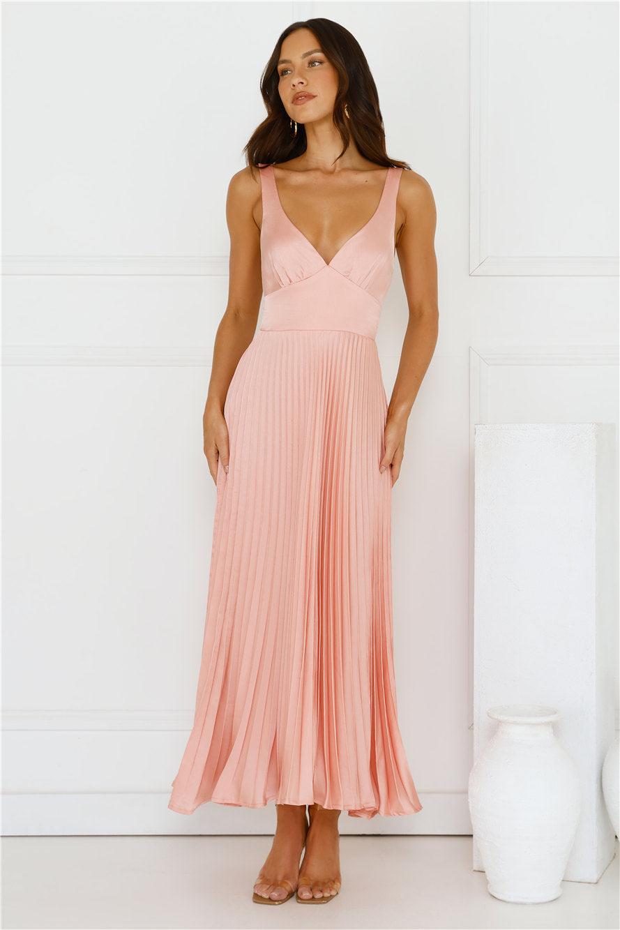 Dream Whispers Pleated Maxi Dress Pink Product Image
