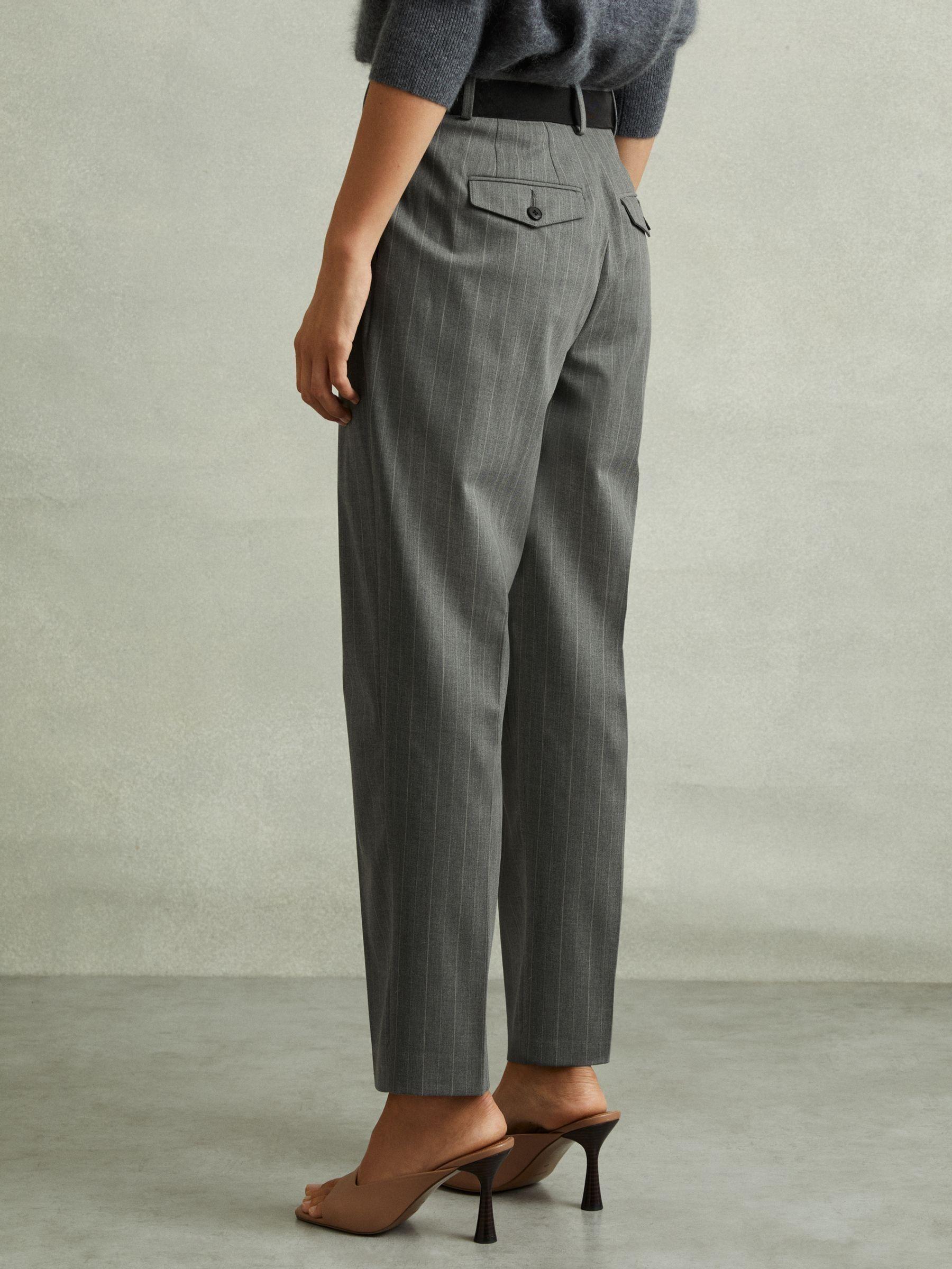 Pinstripe Waistband Detail Tapered Trousers in Grey Product Image