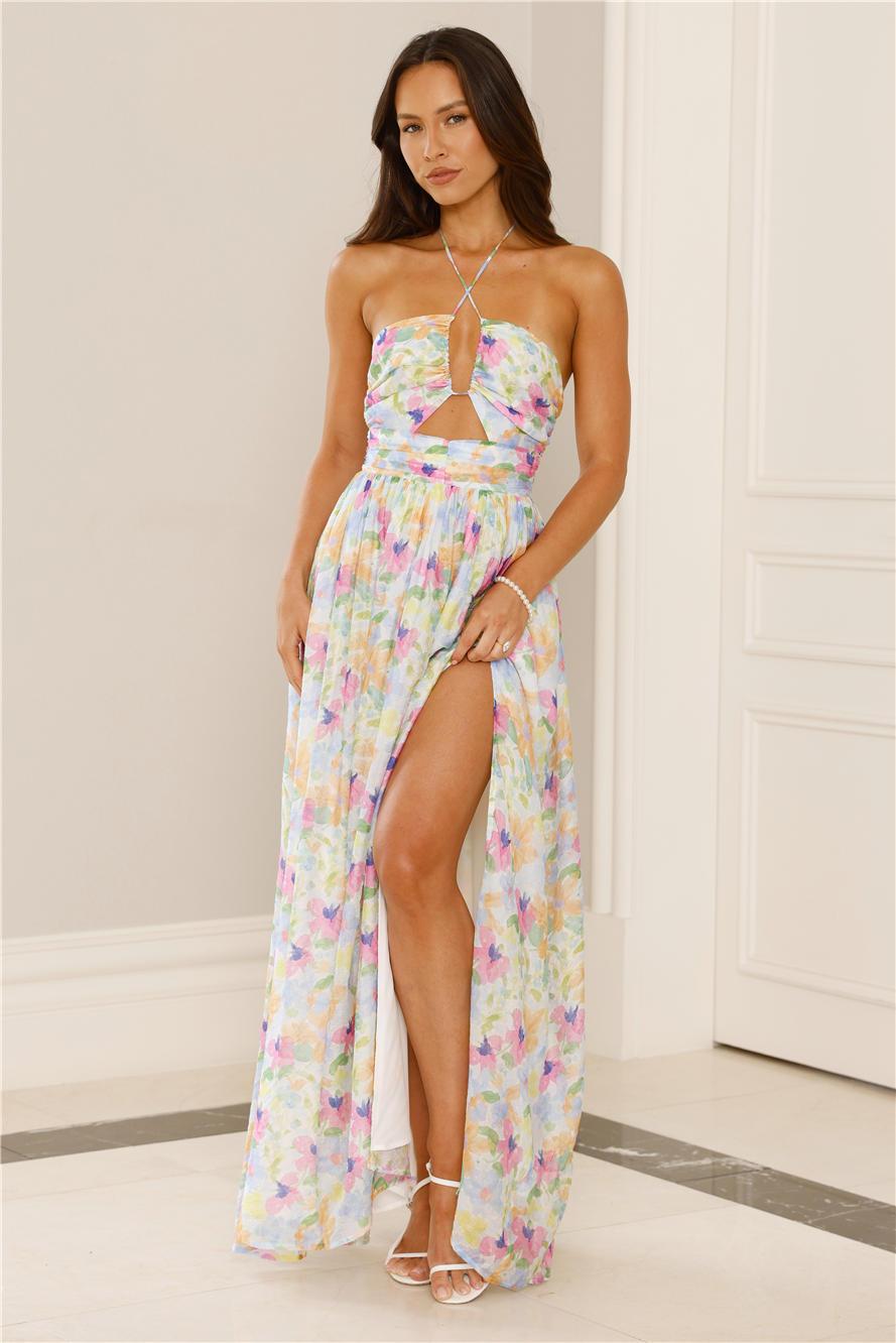 Hibiscus Hues Halter Maxi Dress Print Product Image