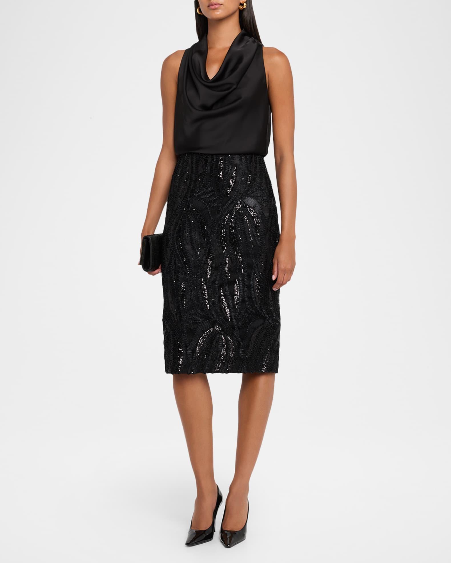 Sequin-Embroidered Cowl Midi Dress Product Image