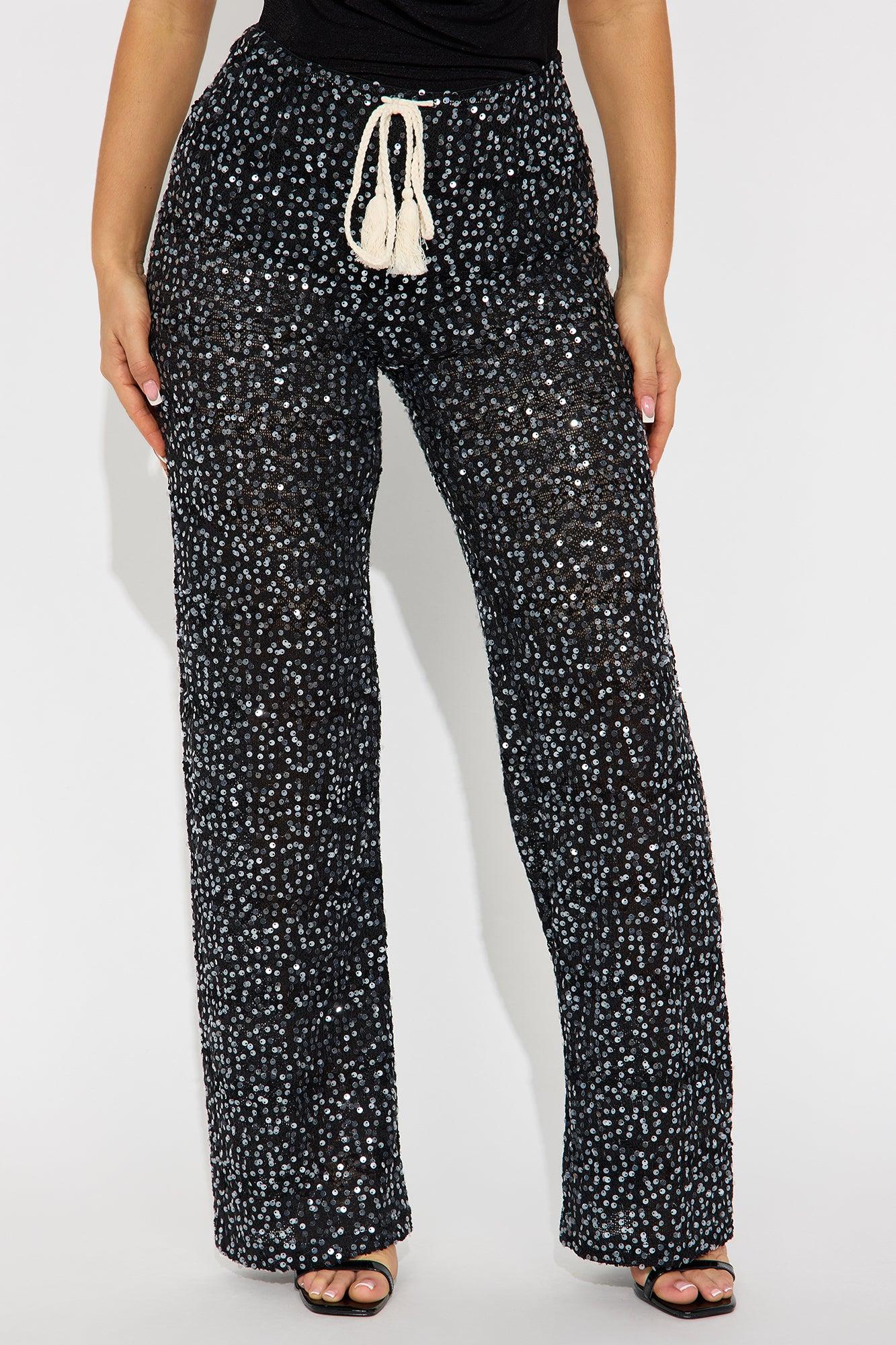 Nayelly Wide Leg Sequin Pant - Black Product Image