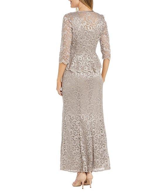 R & M Richards Petite Size Scallop Lace Charmeuse Metallic Mermaid Jacket Dress Product Image