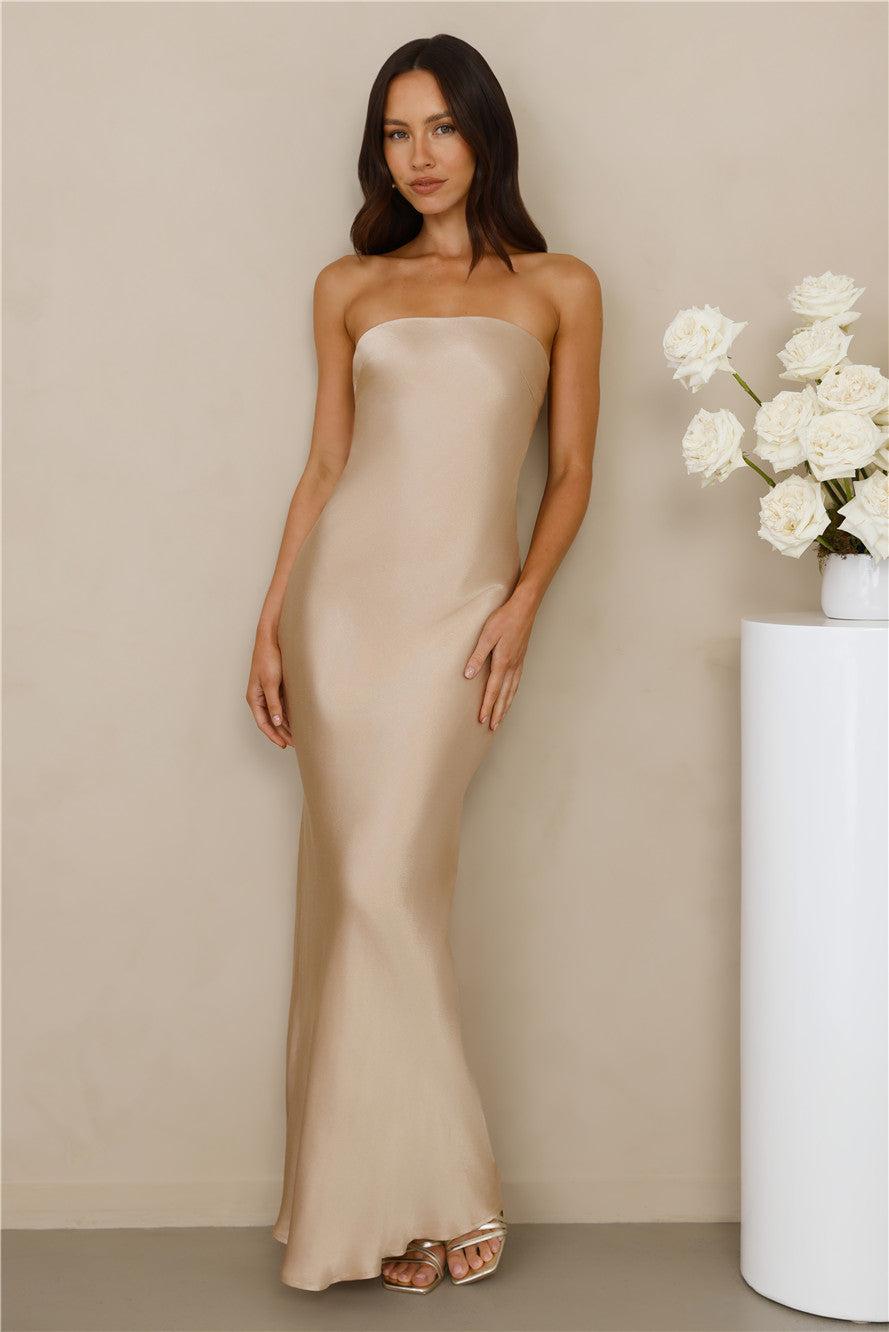 The Felicity Strapless Satin Maxi Dress Champagne Product Image