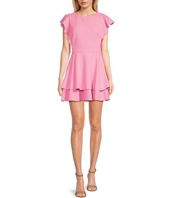 Midnight Doll Flutter Sleeve Double-Hem Fit & Flare Dress Product Image