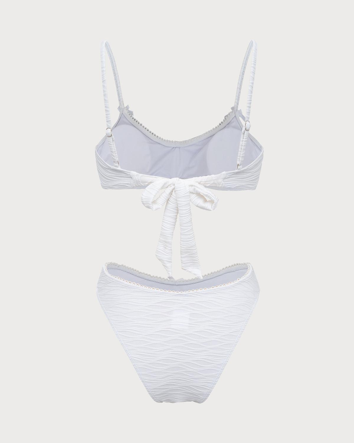 White Knitted Wave Textured Bikini Set Product Image
