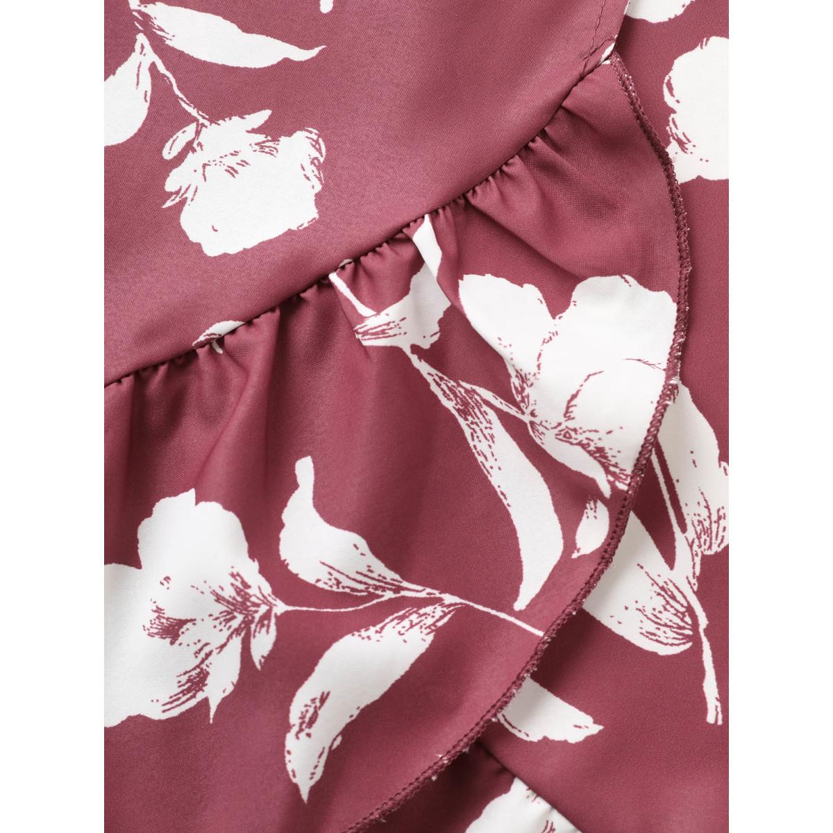 Plus Size Floral Ruffle Knot Side Wrap Dress DustyPink Women Elegant Ruffles V-neck Short sleeve Curvy Midi Dress BloomChic 22-24/3X Product Image