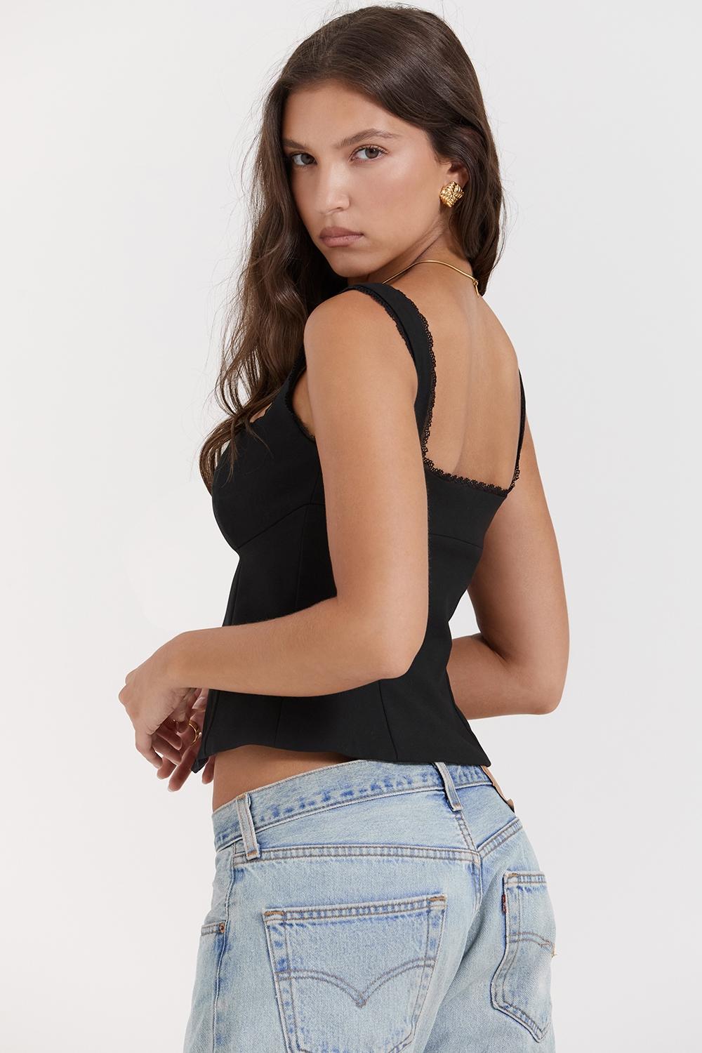 Noura  black lace trim top Product Image