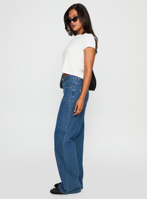 Taji Mid Rise Wide Leg Jeans Dark Blue Product Image