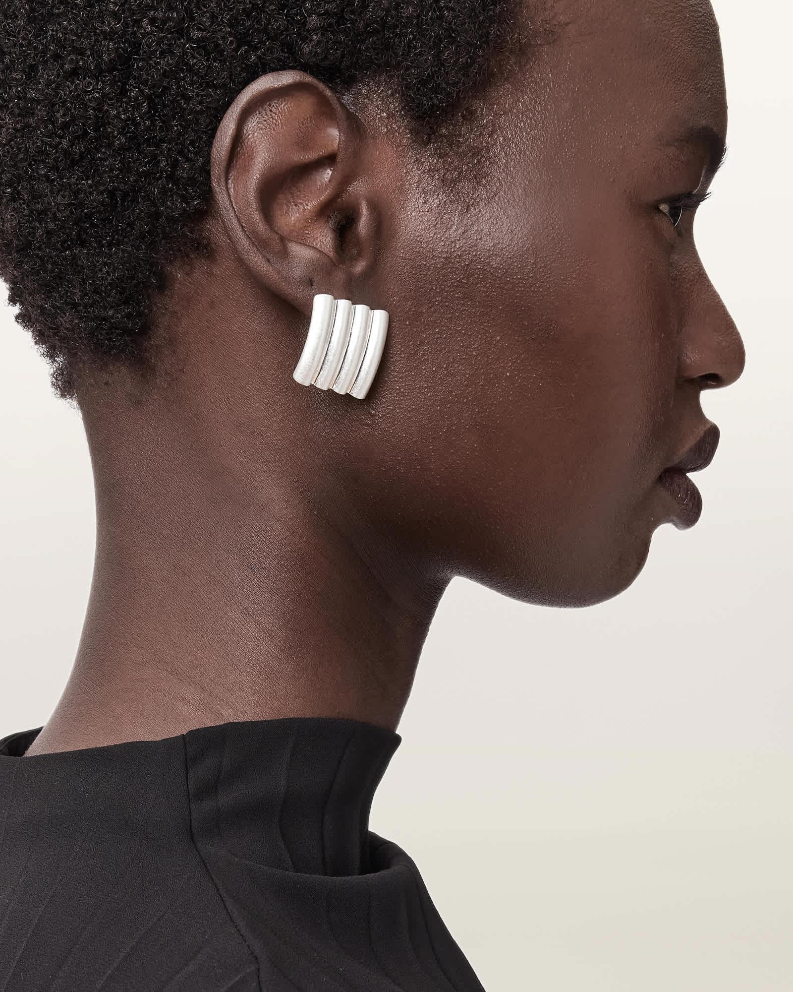 Janna Flat Earrings WARM SILVER | ALLSAINTS US Product Image