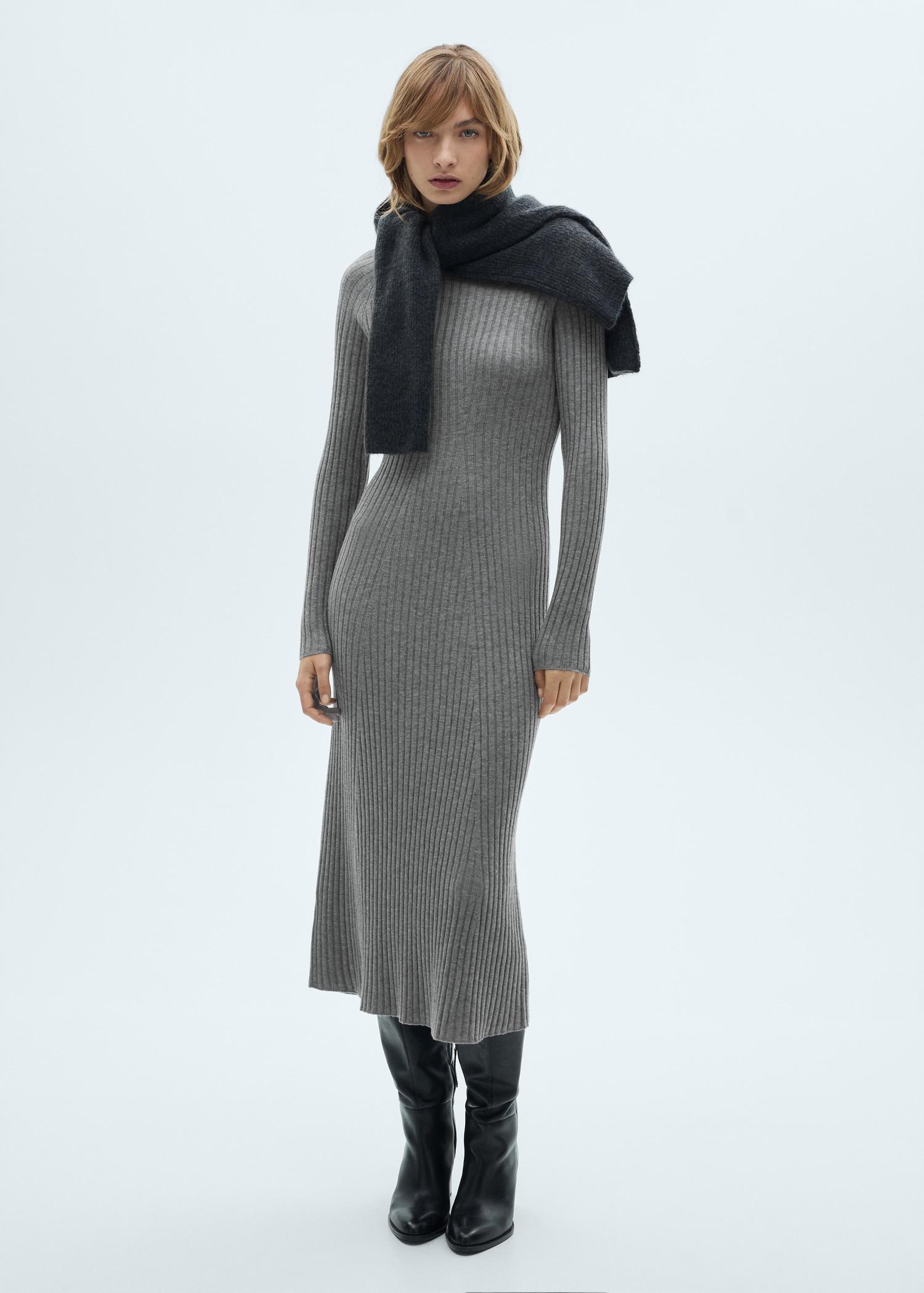 Flared knit dress with perkins collar - Women | MANGO USA Product Image