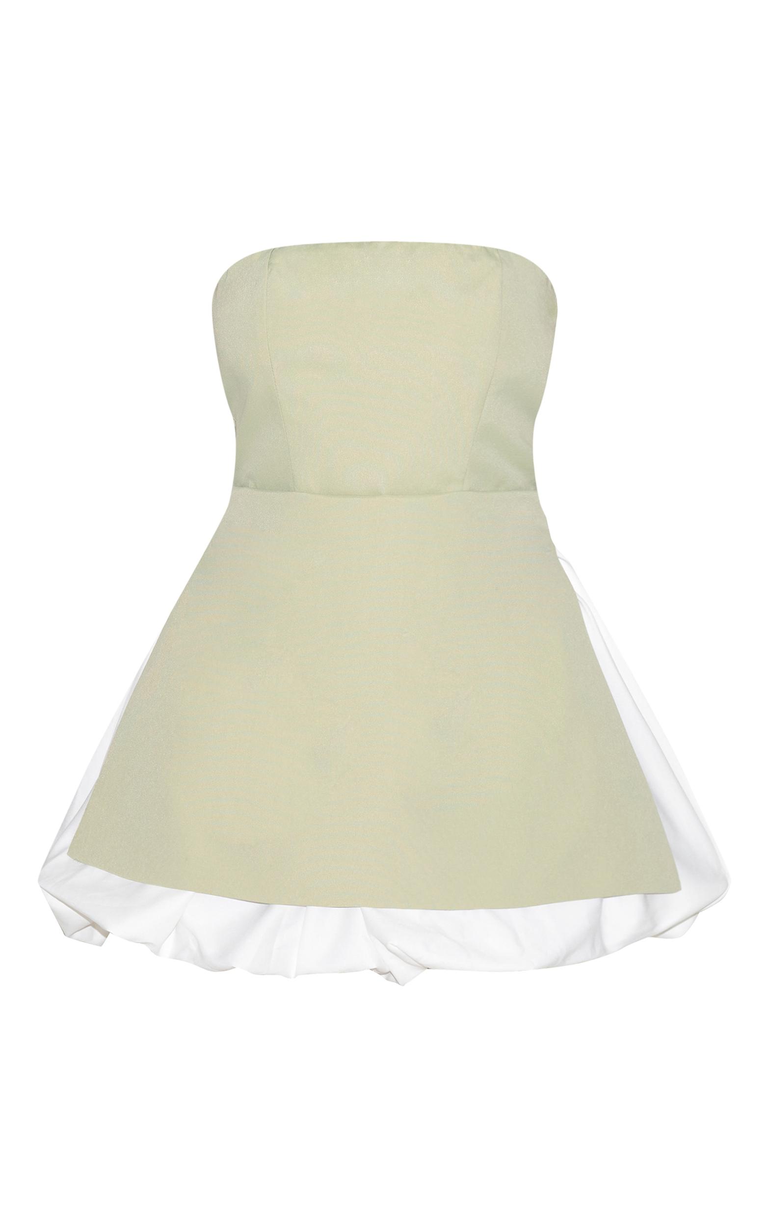 Sage Green Tailored Bandeau Puffball Hem Shift Dress Product Image