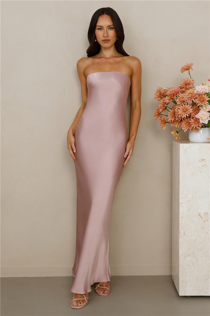 The Felicity Strapless Satin Maxi Dress Dusty Pink Product Image