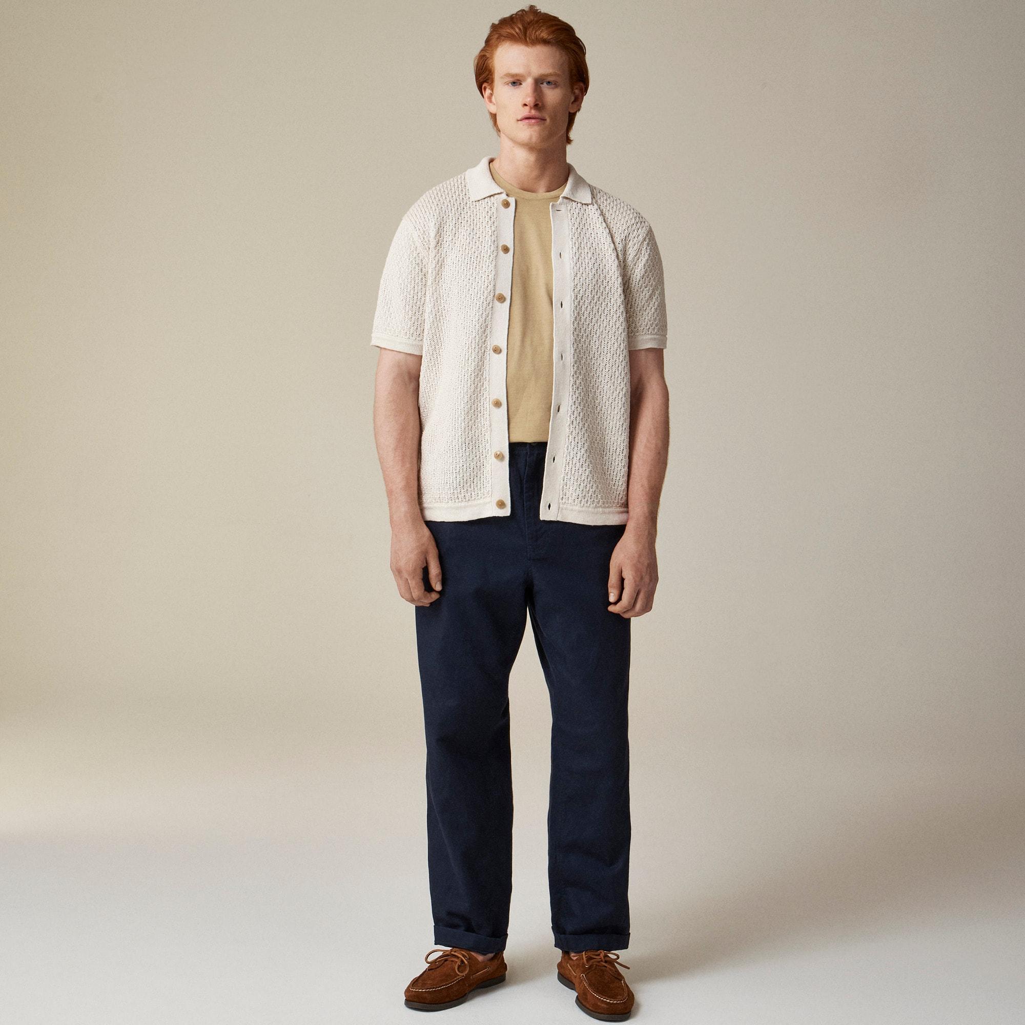 Short-sleeve linen texture-stitch cardigan sweater-polo Product Image