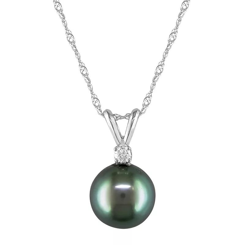 Stella Grace 14k White Gold Tahitian Cultured Pearl & Diamond Accent Pendant Necklace, Women's,  Product Image
