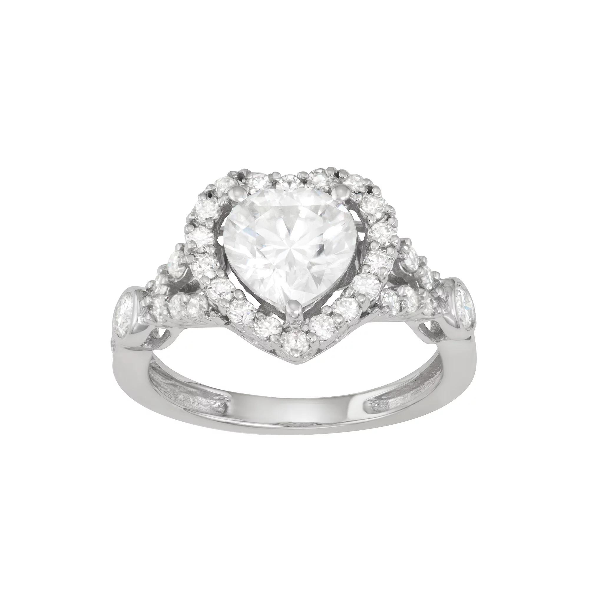 Charles & Colvard 14k White Gold 1 3/4 Carat T.W. Lab-Created Moissanite Heart Halo Engagement Ring, Women's, Size: 5 Product Image