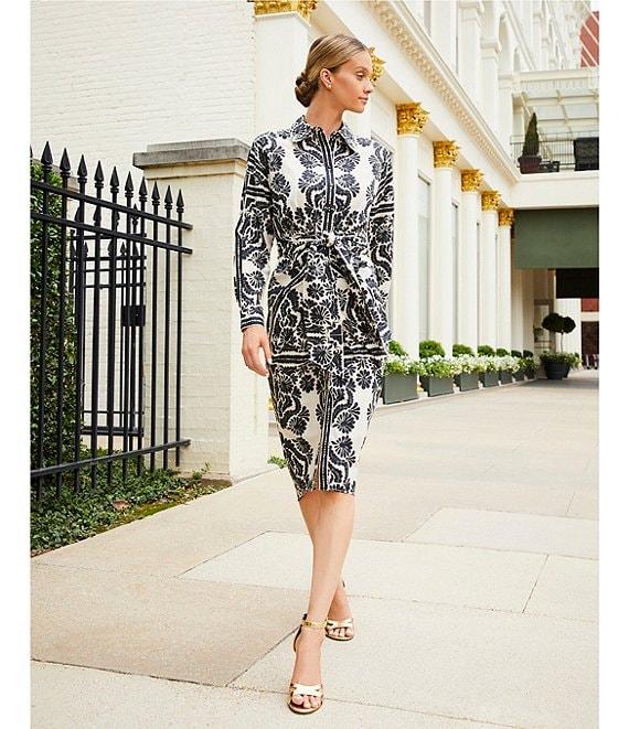 Antonio Melani Roxanne Printed Tie Waist Collar Neckline Long Sleeve Midi Dress Product Image