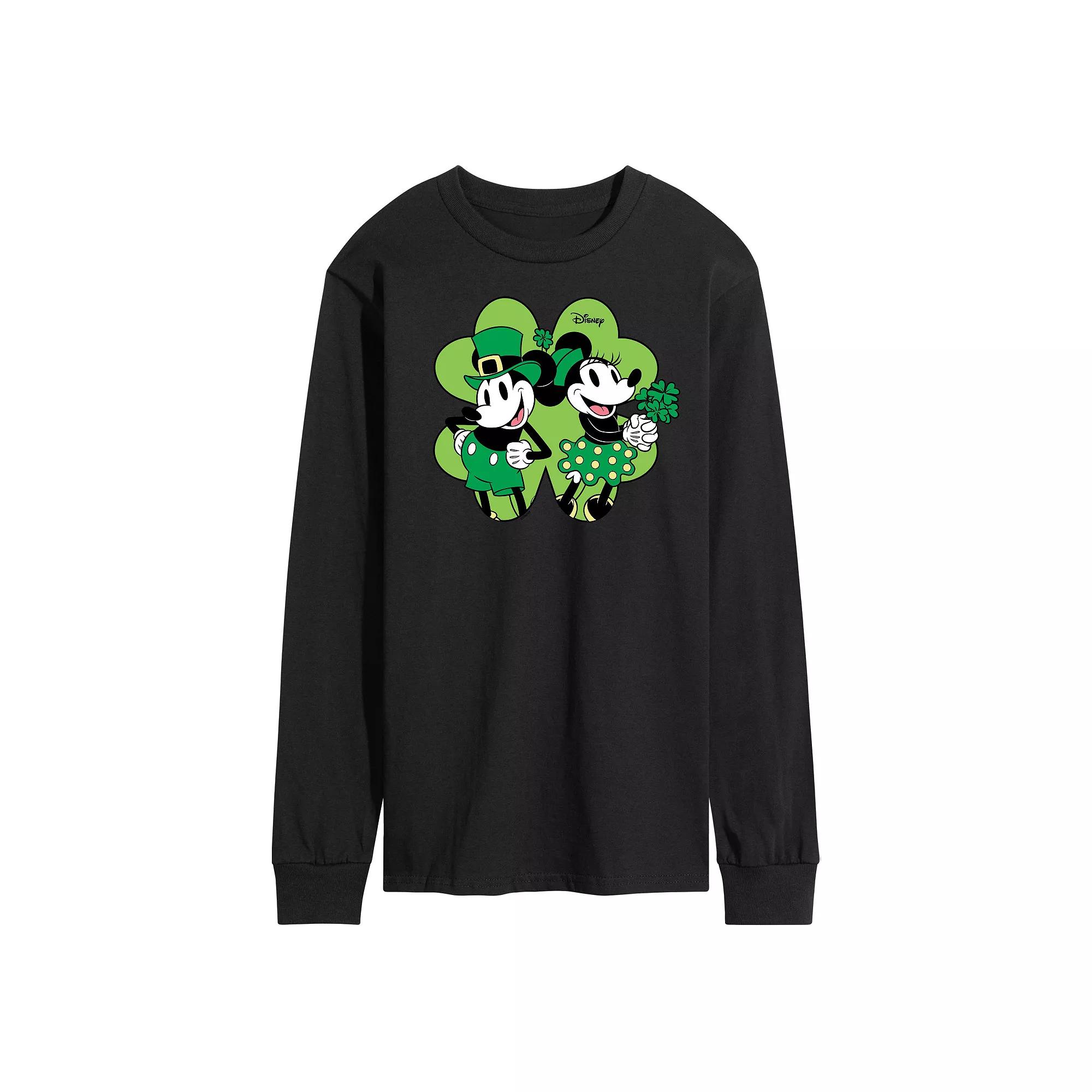 Disney's Mickey & Minnie Mouse Men's Shamrock Long Sleeve Graphic Tee,  Product Image