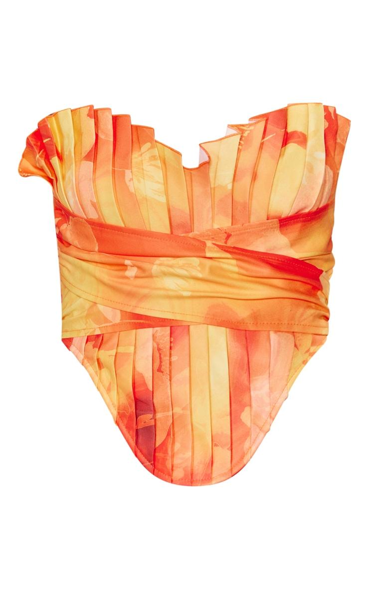 Orange Floral Print Woven Pleated Drape Front Corset Product Image
