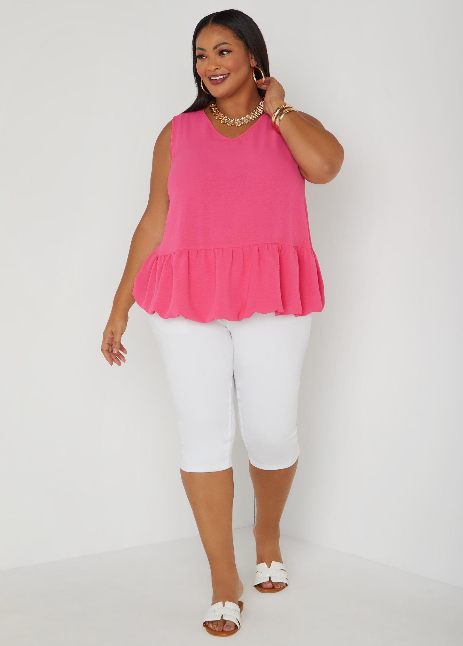 Plus Size Textured Flounced Blouse Ashley Stewart Product Image