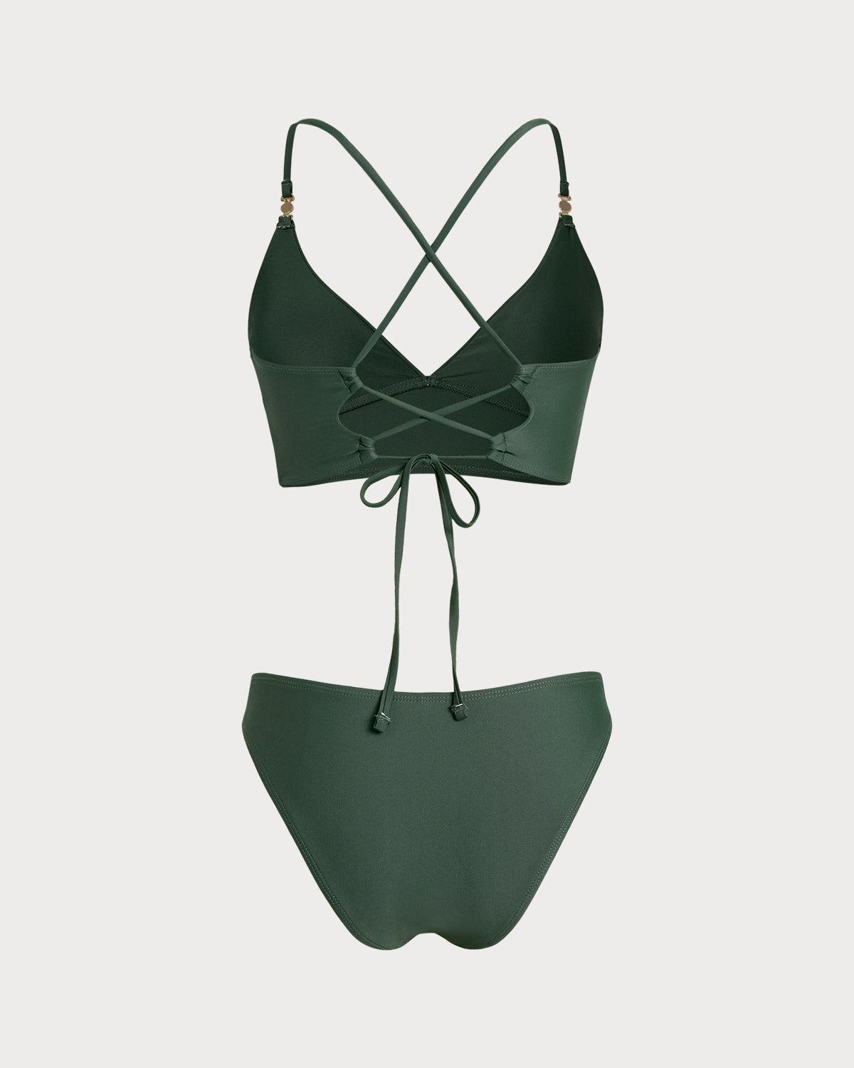 Green Triangle Drawstring Bikini Sets Product Image