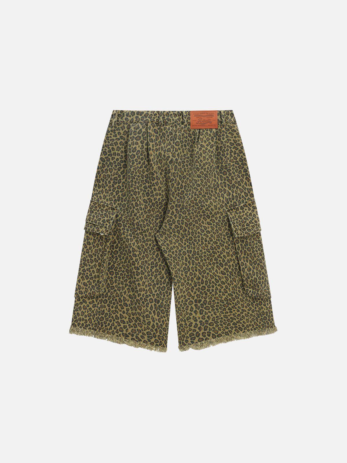 Aelfric Eden Leopard Print Distressed Longline Shorts Product Image