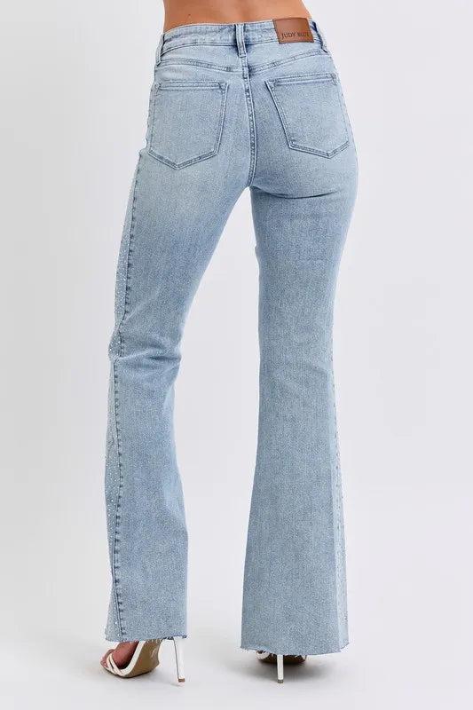 88895   Kora Mid Rise Rhinestone Side Panel Detail Flare Judy Blue Jeans Product Image