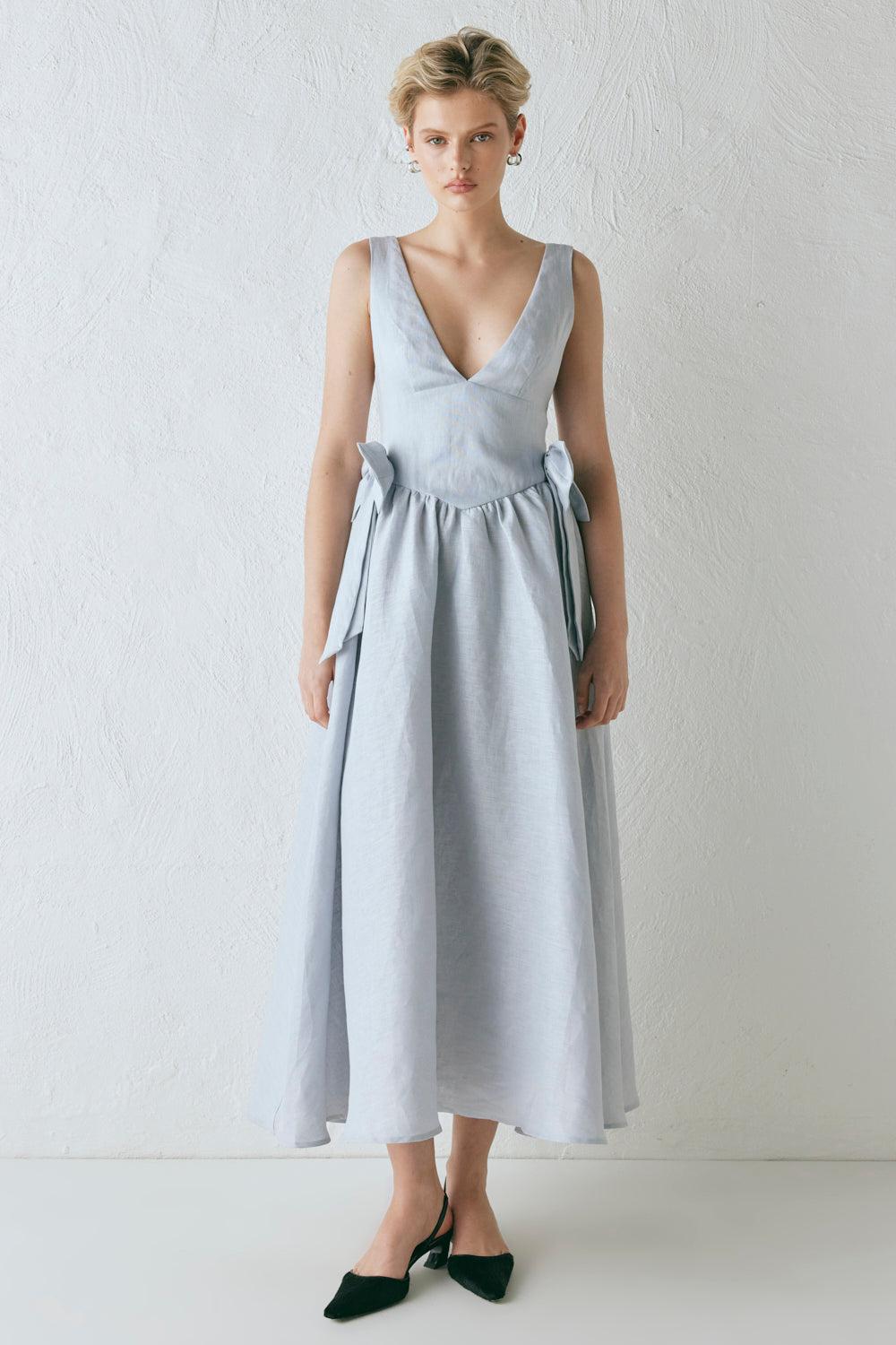 Daphne Linen Midi Dress Powder Product Image