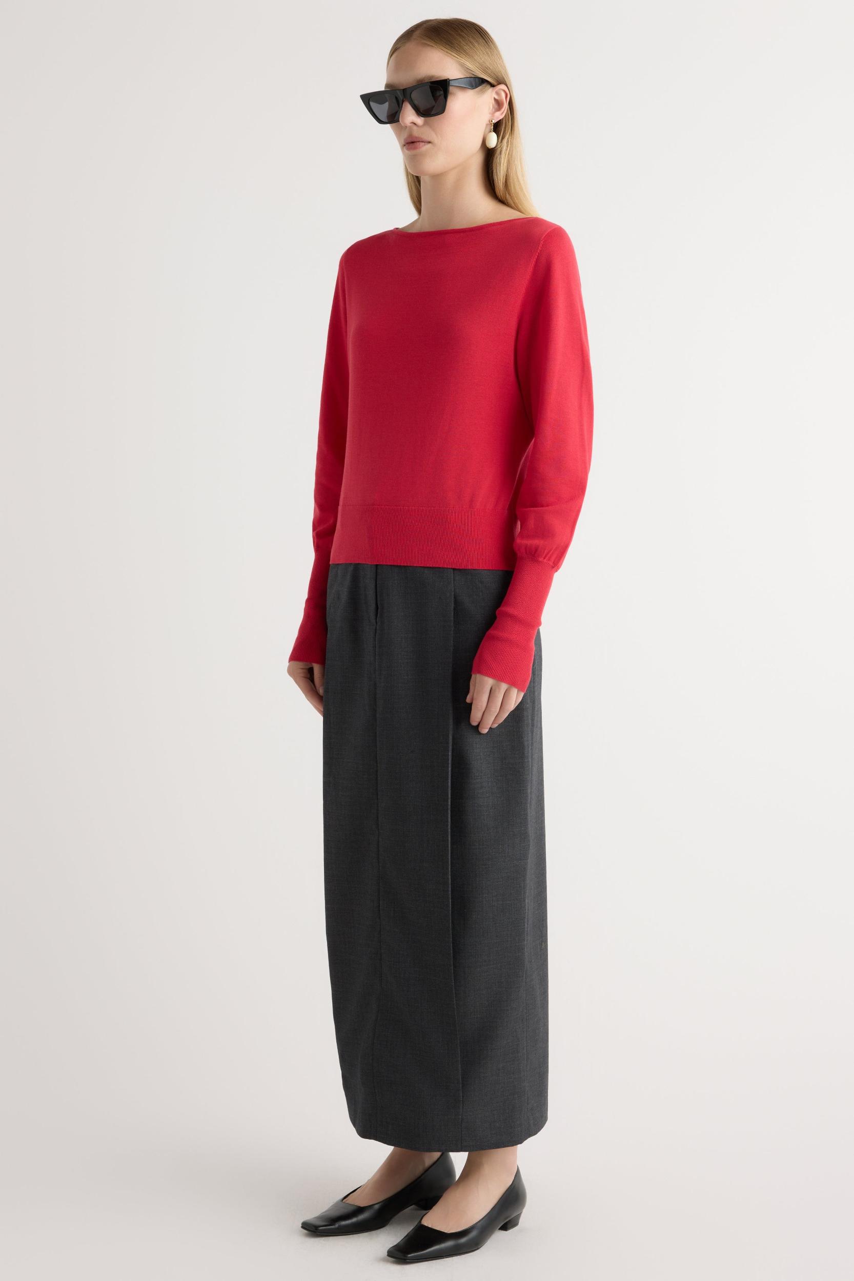 Hanli Cotton-Silk Boat-Neck Sweater Product Image