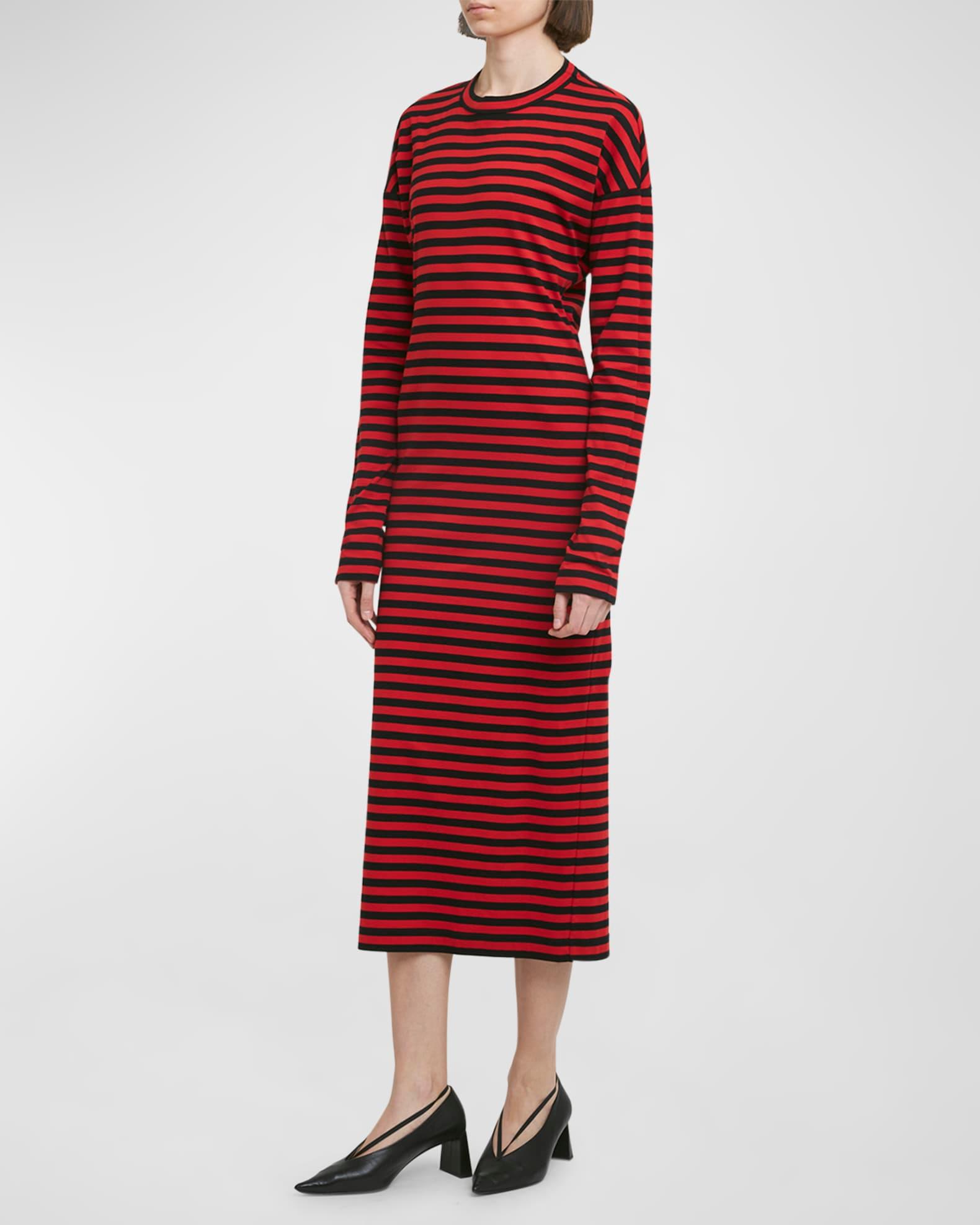 Striped Long-Sleeve Midi T-Shirt Dress Product Image