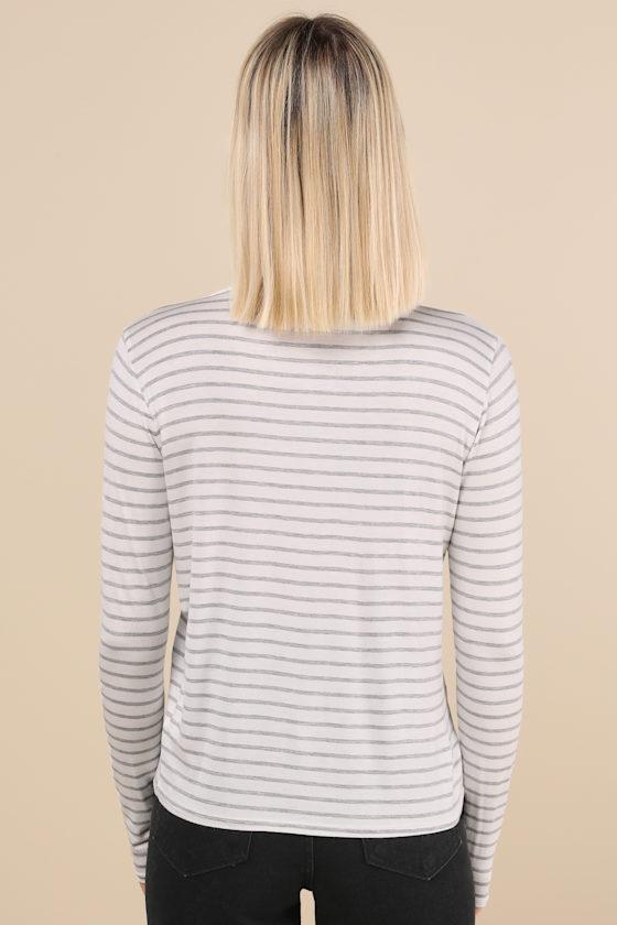 Daily 'Fit Ivory and Grey Striped Long Sleeve Top Product Image
