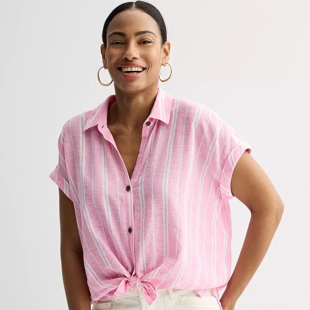 Women's Sonoma Goods For Life® Camp Shirt, Size: XL, Pink White Stripe Product Image