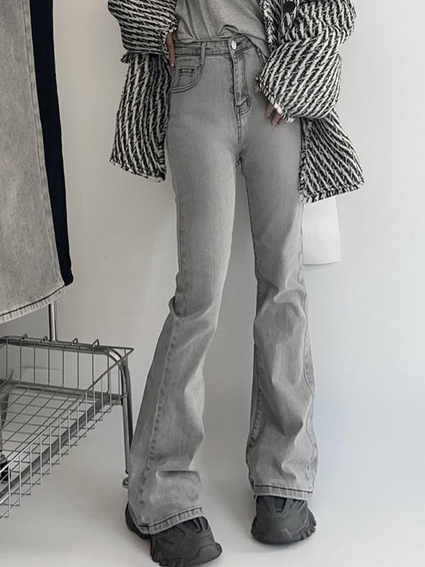 Washed Gray Elastic High Rise Flare Jeans Product Image