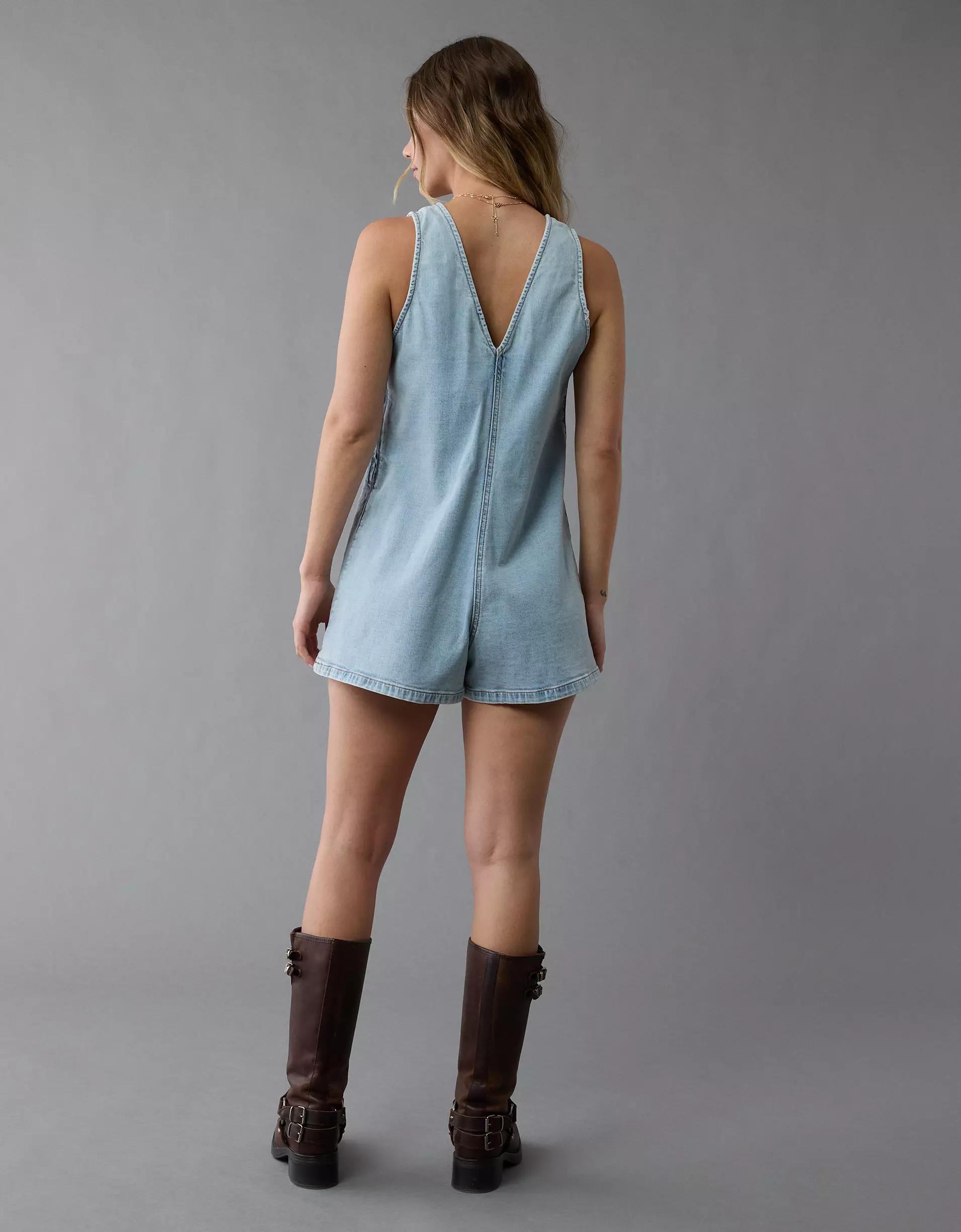 AE V-Neck Denim Romper Product Image