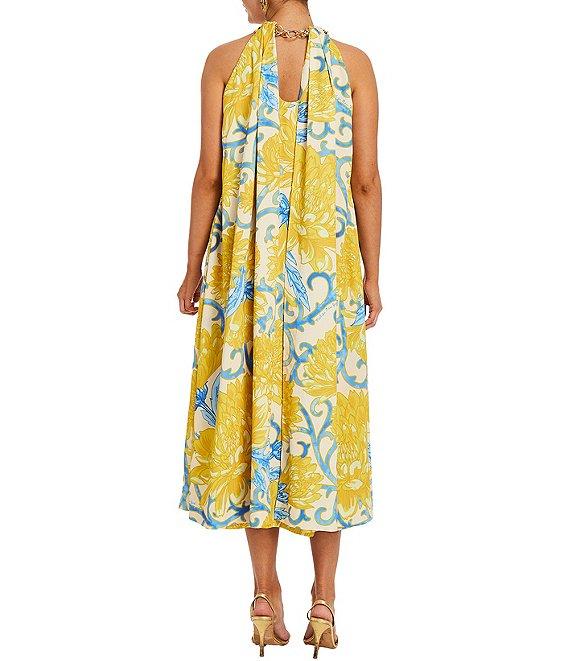 Mestiza New York Bijou Printed Twill Chain Halter Sleeveless Midi Dress Product Image
