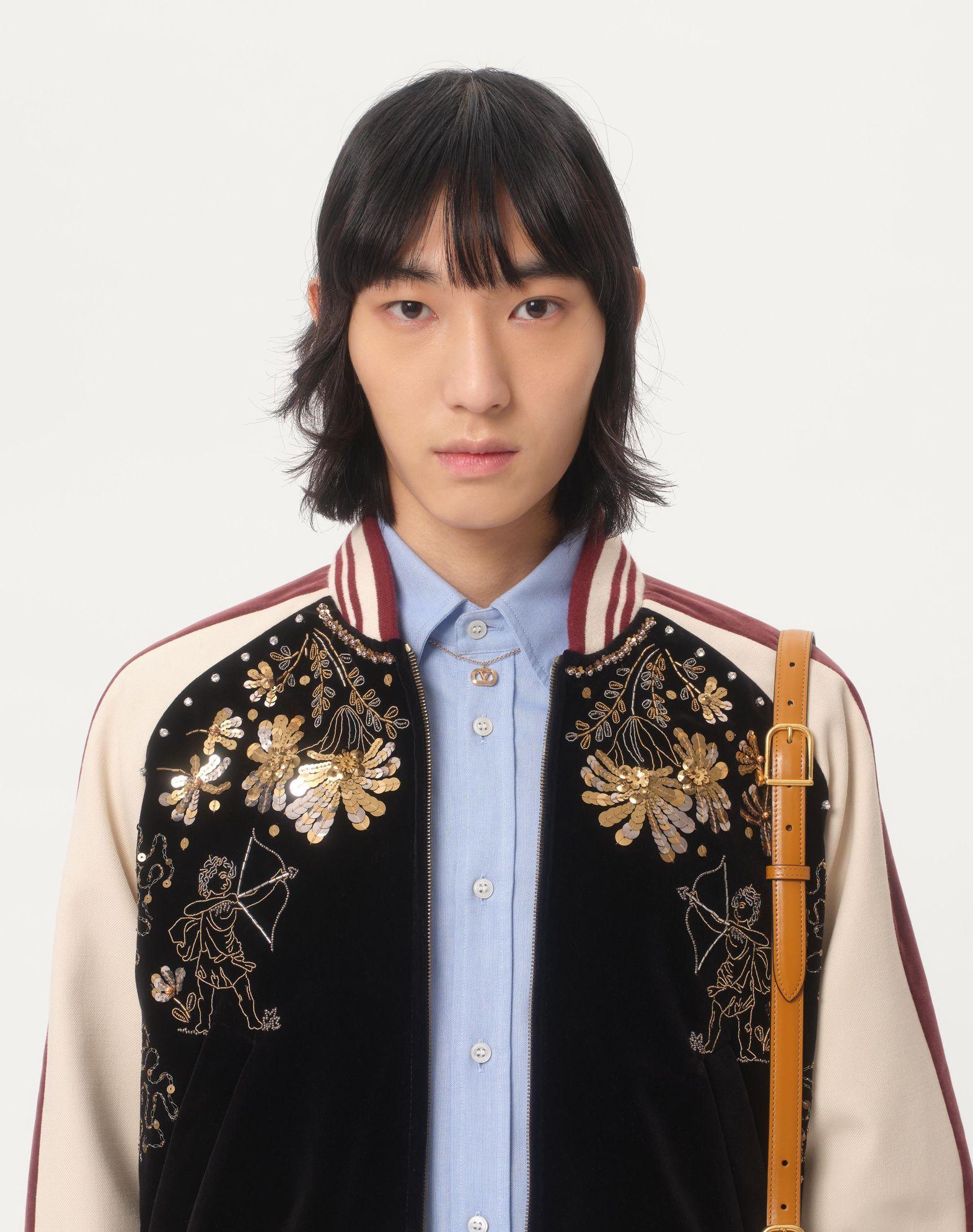 Cotton Velvet Bomber With Sequin And Bead Embroidery Product Image