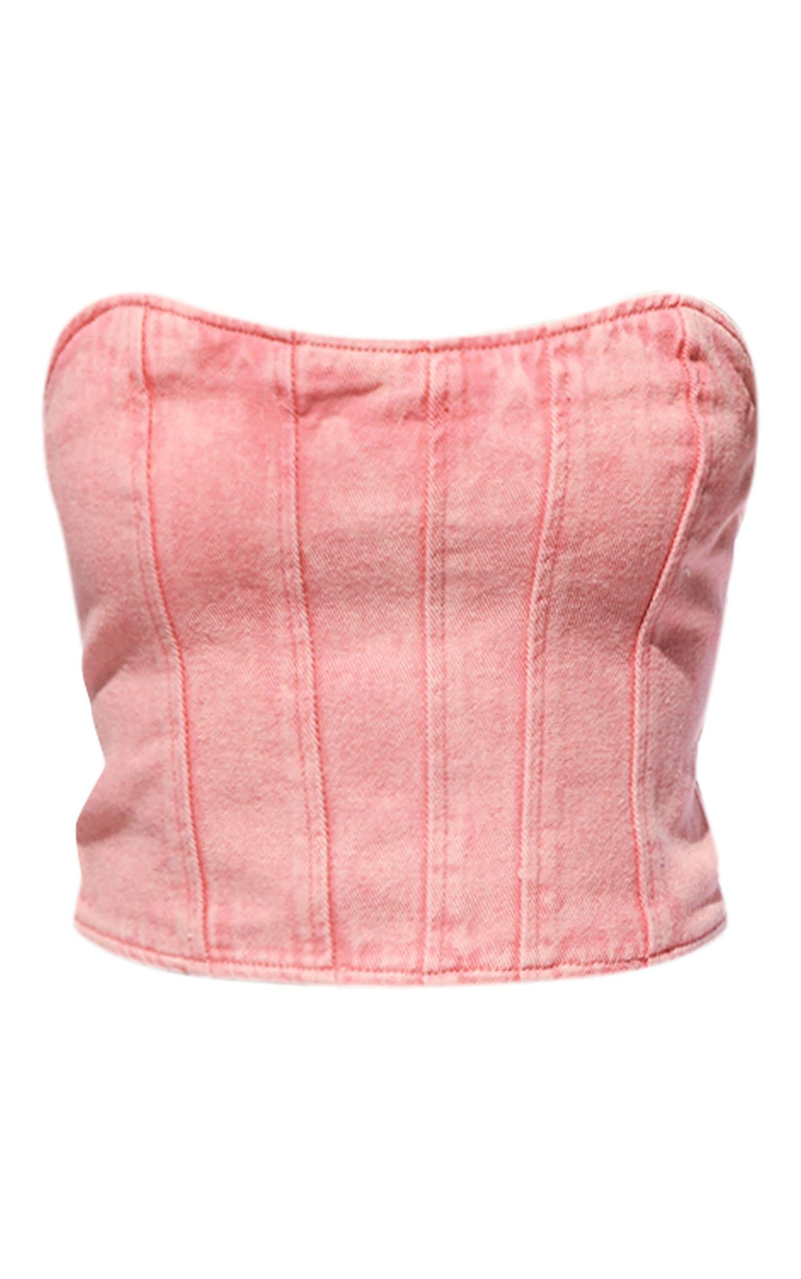 Petite Washed Pink Bandeau Denim Corset Top Product Image