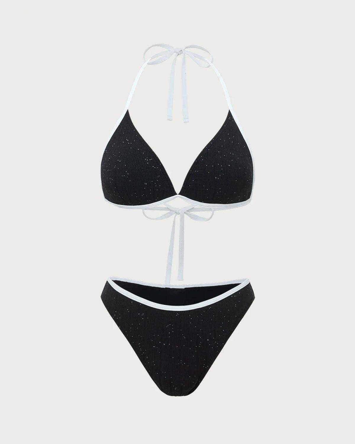 Black Contrast Sequins Bikini Set Product Image