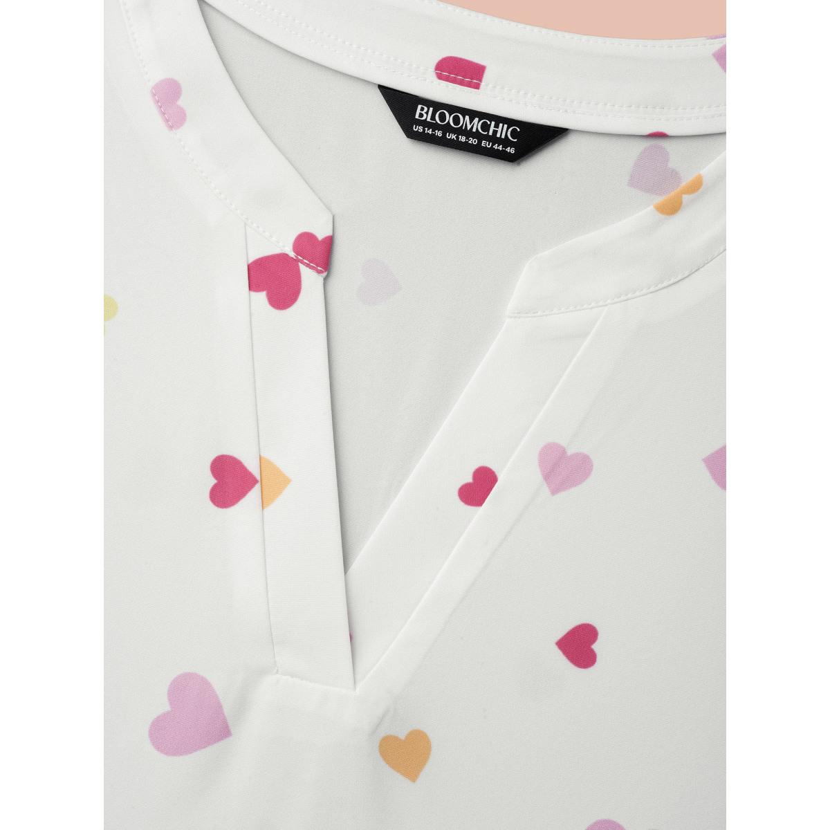 Plus Size WhiteSmoke Notched Collar Multi-Color Hearts Blouse Women Timeless Extra Long Sleeve Flat collar with V-notch Elegant Blouses BloomChic 14-16/1X Product Image