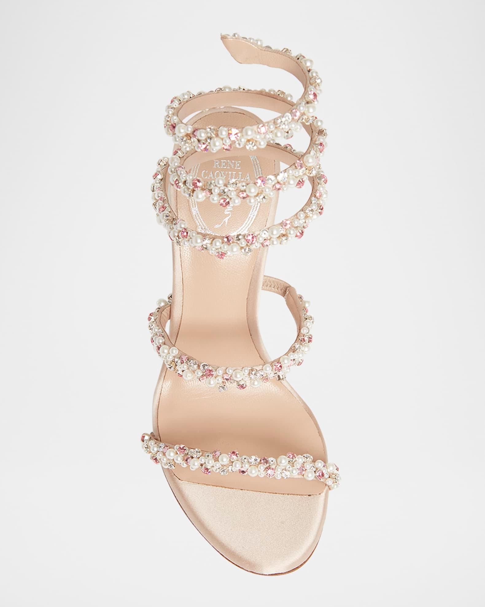 Cleo Pearly Crystal Snake-Wrap Sandals Product Image