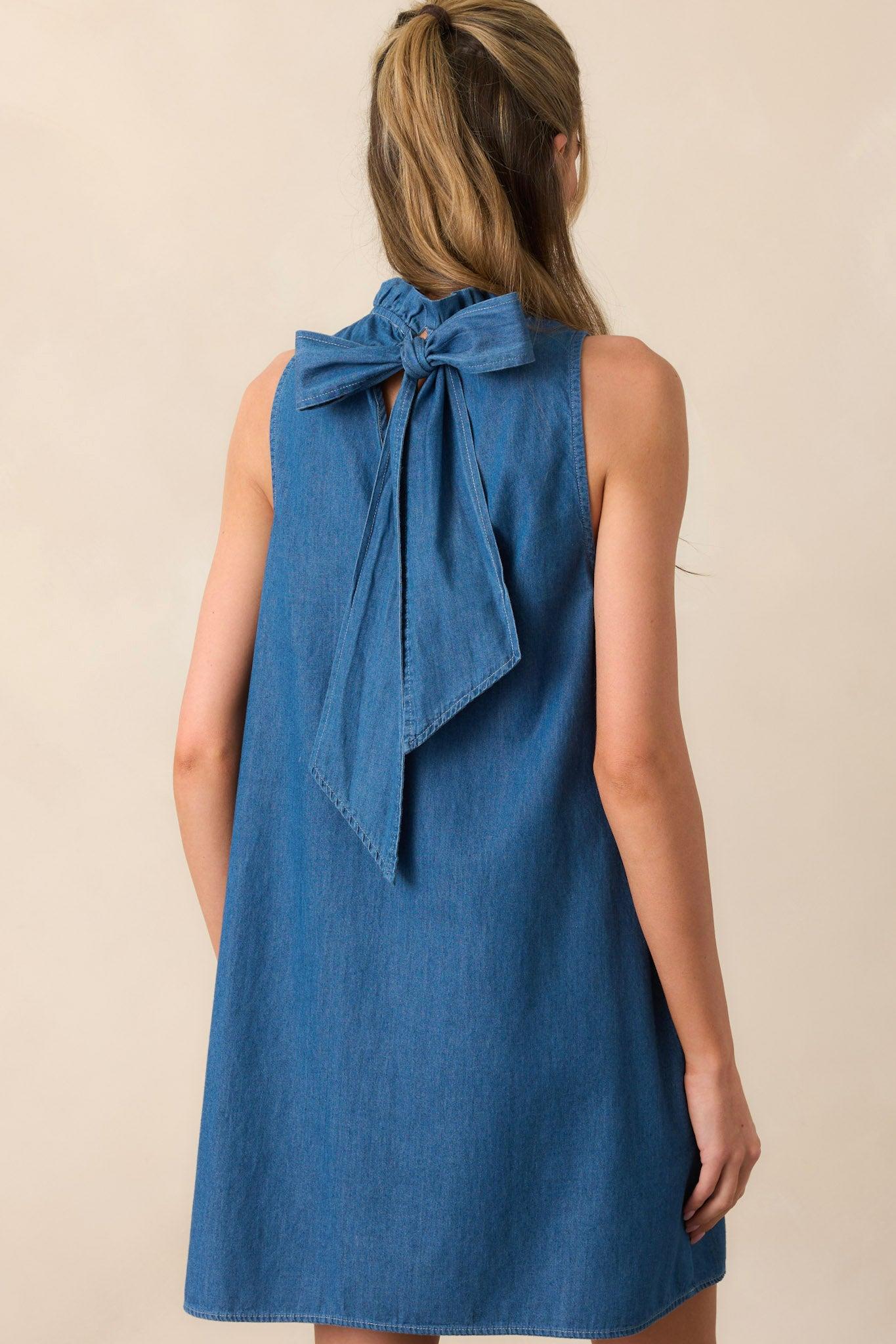Simple Life Dark Wash Chambray Cotton Mini Dress Product Image
