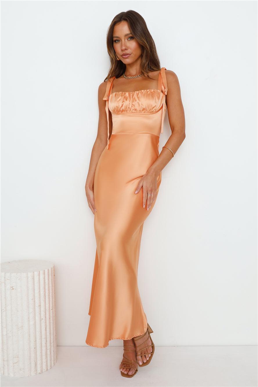 Define Luxury Satin Maxi Dress Peach Product Image