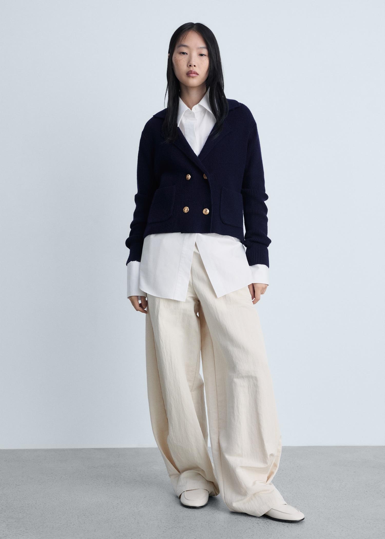 Double-breasted knitted jacket - Women | MANGO USA Product Image