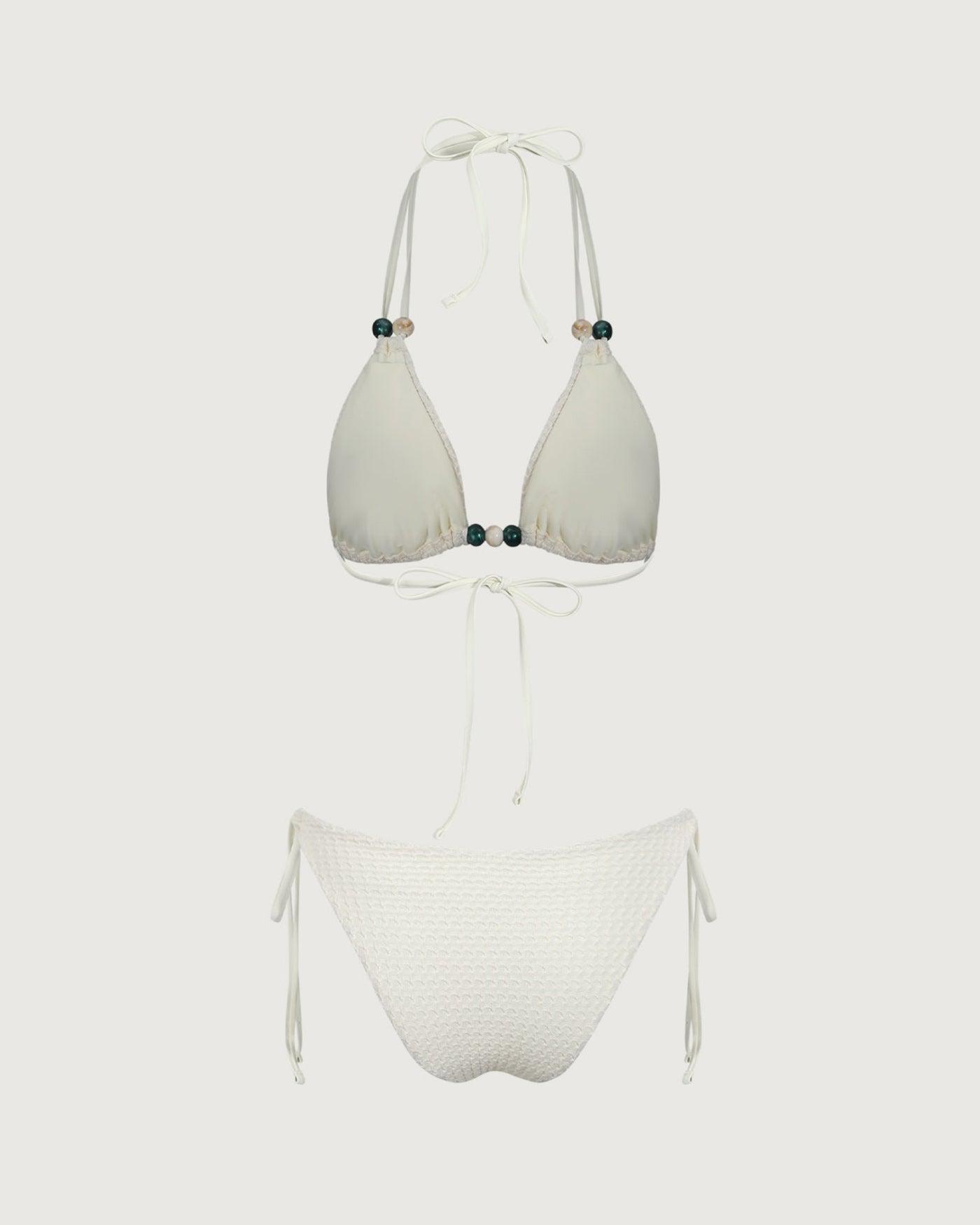 Beige Beaded Halter Bikini Set Product Image