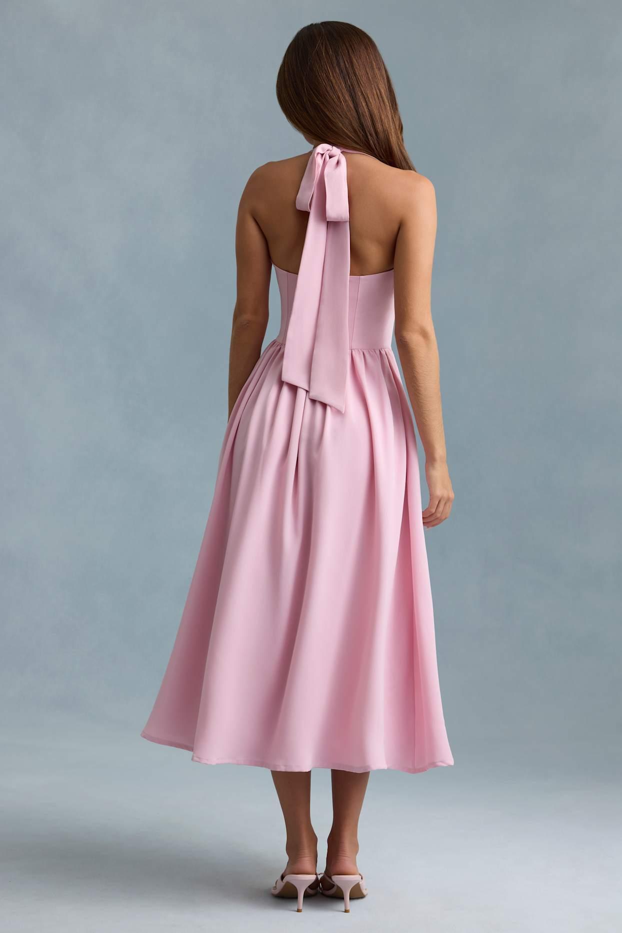 Button-Detail Halterneck Midaxi Dress in Soft Pink Product Image