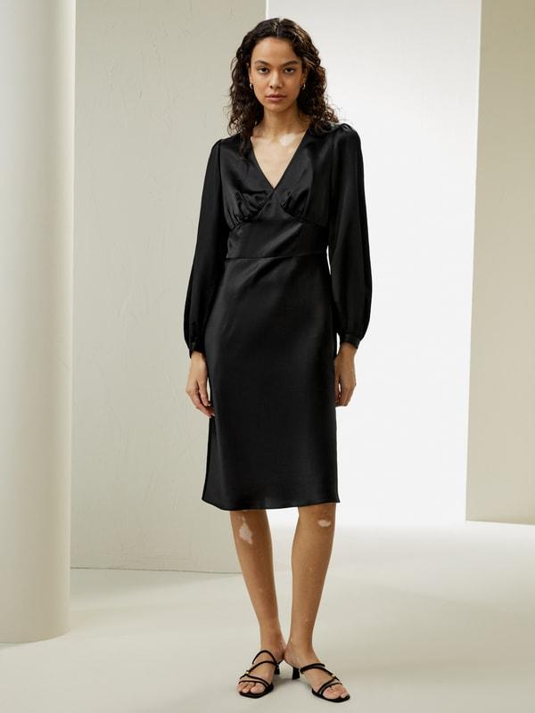 LILYSILK Long Sleeve Dress Silk for Women Red Clay Natural Silk Versatile Pleated Cups Dress 2 Product Image