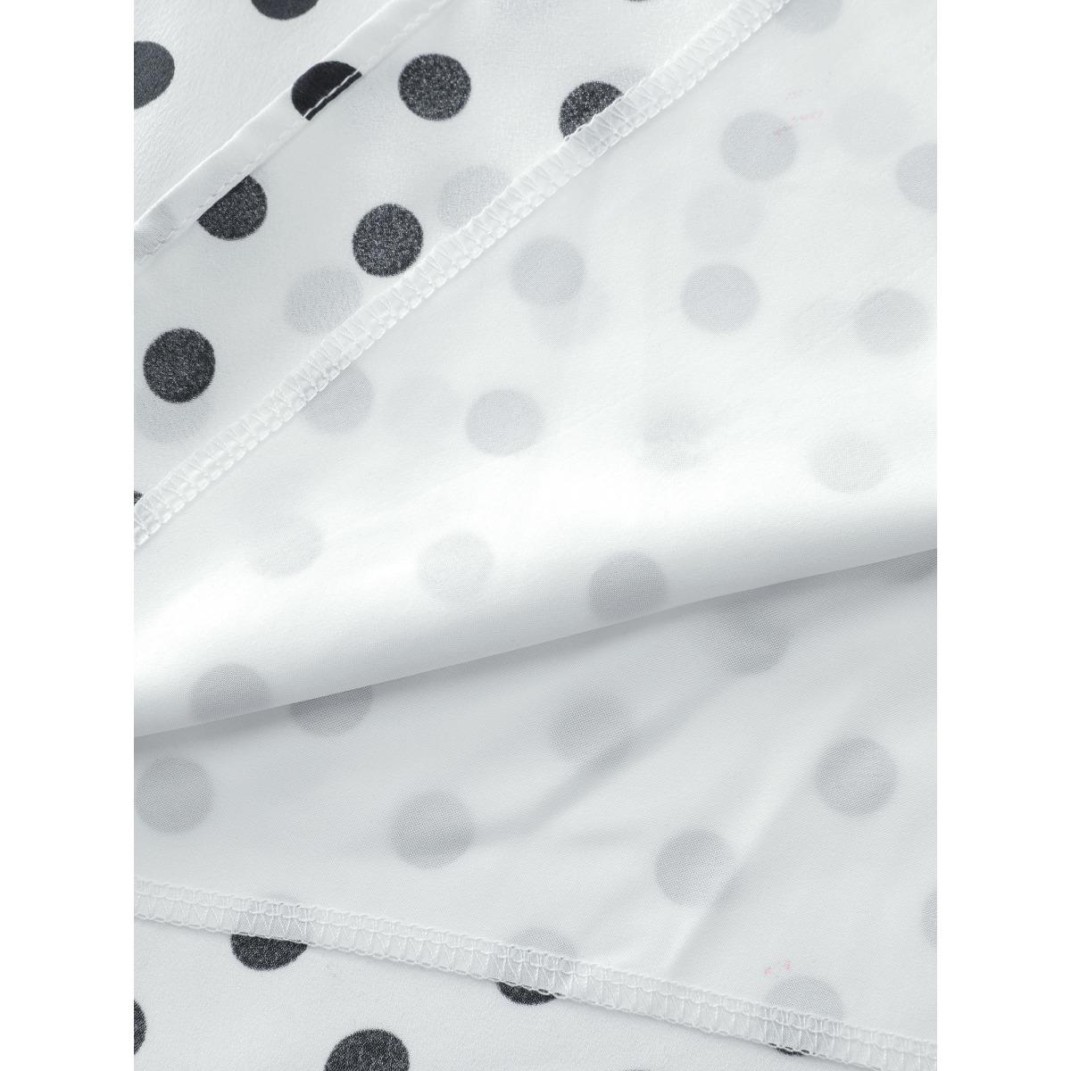 Plus Size WhiteSmoke Ribbon-Tie Neckline Polka Dots Blouse Women Office Extra Long Sleeve Ribbon-tied collar Office Blouses BloomChic 26/4X Product Image